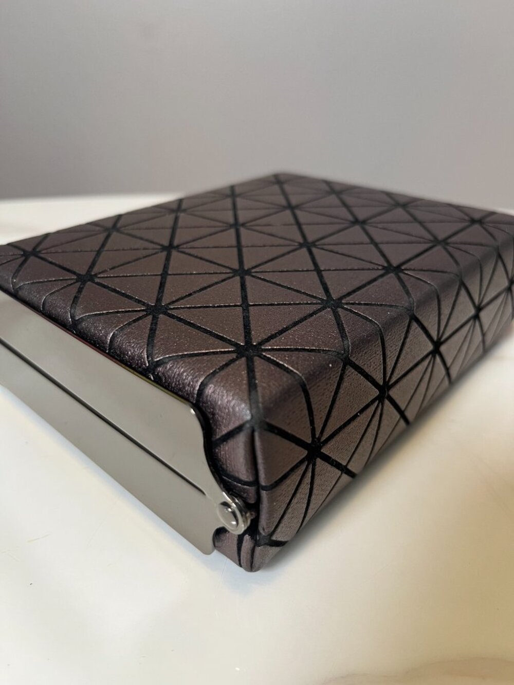 Sondra Roberts Metallic Geometric Leather Gunmetal Frame Box Clutch - Picture 7 of 13